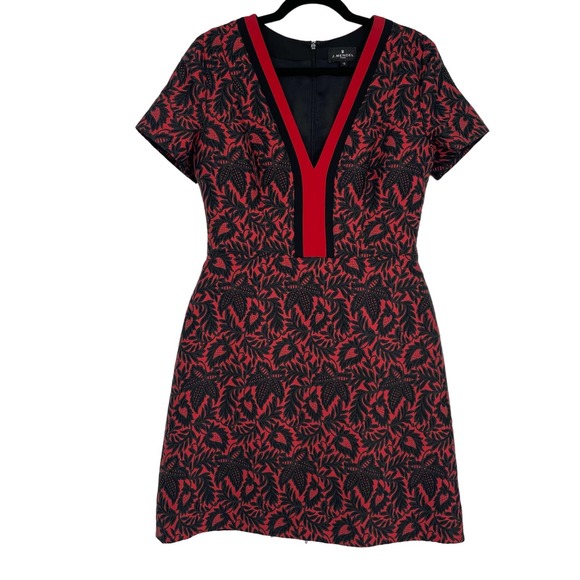 J. Mendel Dresses & Skirts - J. Mendel Black & Red Vines Print V-Neck Short Sleeve Sheath Dress Size 12
